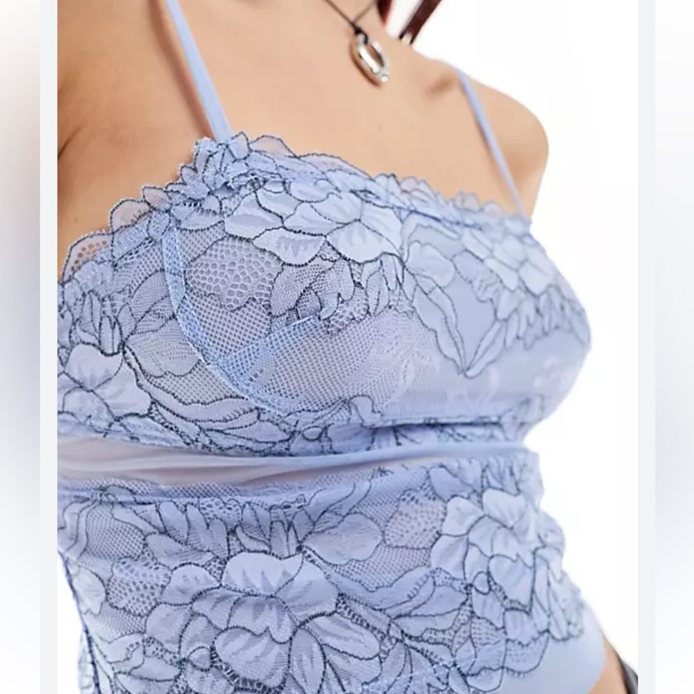 Free People Lace Blue Bra Bralette One Size NWOT Boho Hippie